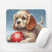 Cocker Spaniel Puppy Rust Op Sneeuw Met Een Bal Muismat (Met muis)