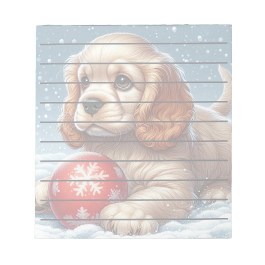 Cocker Spaniel Puppy Rust Op Sneeuw Met Een Bal Notitieblok (Voorkant)