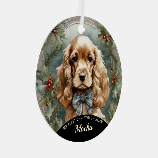 Cocker Spaniel Puppy's Eerste Kerst Ornament (Voorkant Rechts)