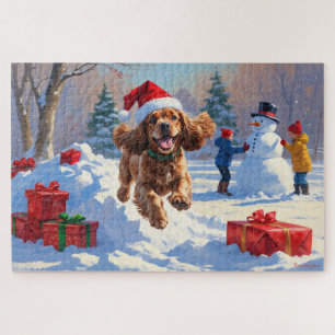 Cocker Spaniel Rent in de Sneeuw met Kerstmuts Legpuzzel