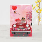 Cocker Spaniel Rijdt Auto met Hartjes Valentijn Kaart (Gele Bloem)