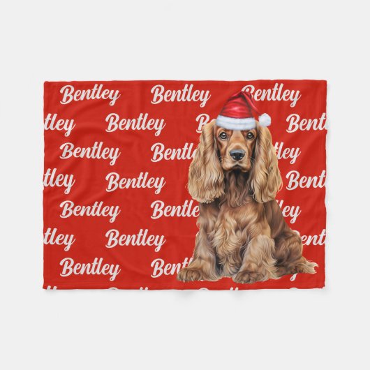 Cocker Spaniel Santa Dog Custom Name Christmas Fleece Deken (Voorkant (Horizontaal))