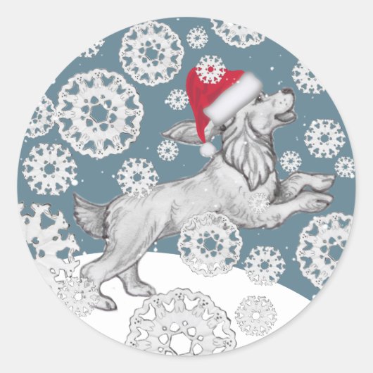 Cocker Spaniel Santa Dog en Snowflake kerstmis Ronde Sticker (Voorkant)
