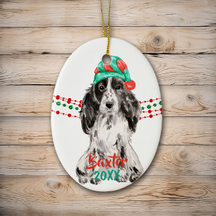 Cocker Spaniel Santa Hat Holiday String Beads Keramisch Ornament