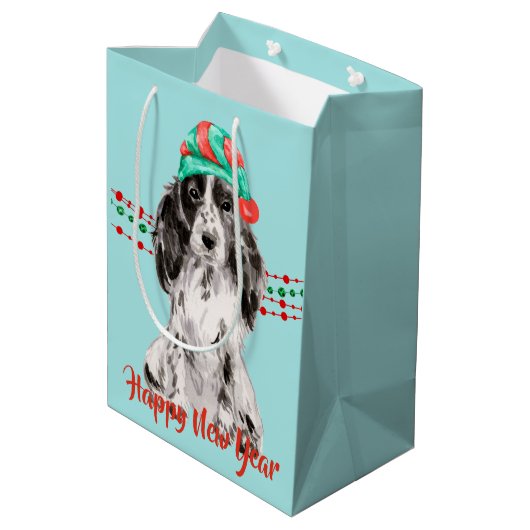 Cocker Spaniel Santa Hat Holiday String Beads Medium Cadeauzakje (Achterkant Gekanteld)