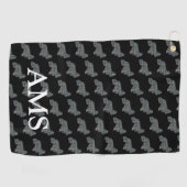 Cocker Spaniel Schattige Dog Silhouette Y&B Grid Z Golfhanddoek (Horizontaal)