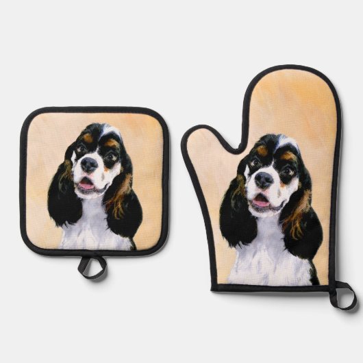 Cocker Spaniel Schilderen Parti Tan Originele Hond Ovenwant & Pannenlap Set (Voorkant)