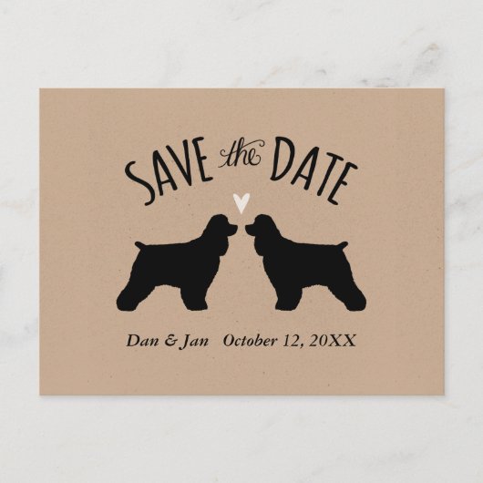 Cocker Spaniel Silhouetten Bruiloft Save the Date Aankondigingskaart (Voorkant)