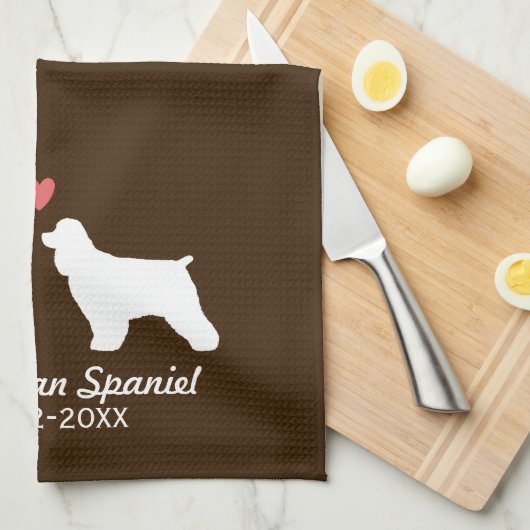 Cocker Spaniel Silhouetten met Hart en Tekst Theedoek (Quarter Fold)