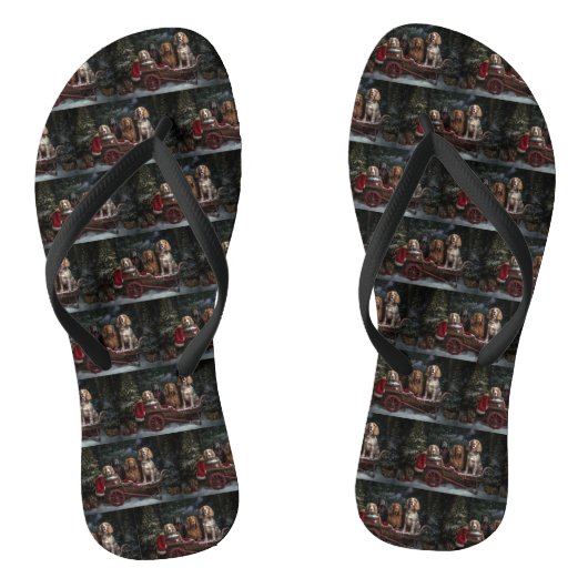 Cocker Spaniel Sneeuw Slede Kerst Decoratie Teenslippers (Voetbed)