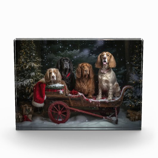 Cocker Spaniel Sneeuwslee Kerstdecoratie Fotoblokken (Voorkant)
