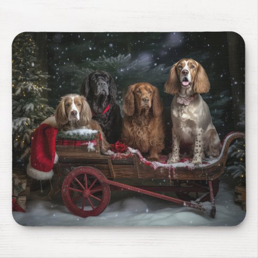 Cocker Spaniel Sneeuwslee Kerstdecoratie Muismat (Voorkant)