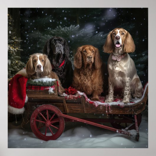 Cocker Spaniel Sneeuwslee Kerstdecoratie Poster (Voorkant)