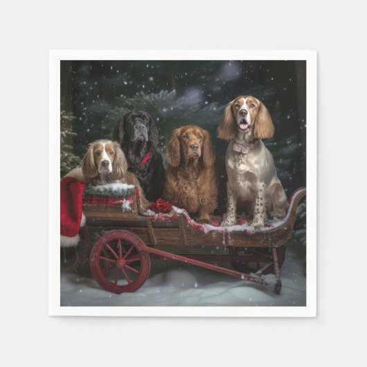 Cocker Spaniel Sneeuwslee Kerstdecoratie Servet (Voorkant)