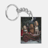 Cocker Spaniel Sneeuwslee Kerstdecoratie Sleutelhanger (Voorkant Links)