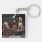 Cocker Spaniel Sneeuwslee Kerstdecoratie Sleutelhanger (Achterkant)