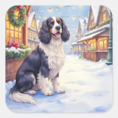Cocker Spaniel Snowy Village Christmas Art Vierkante Sticker (Voorkant)