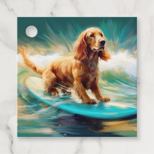 Cocker Spaniel Strand Surfen Schilderij Bedankjes Labels (Voorkant)