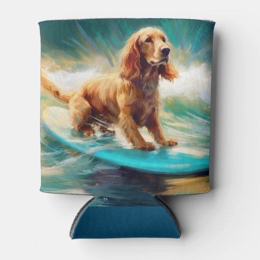 Cocker Spaniel Strand Surfen Schilderij Blikjeskoeler (Voorkant)