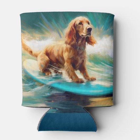 Cocker Spaniel Strand Surfen Schilderij Blikjeskoeler (Achterkant)
