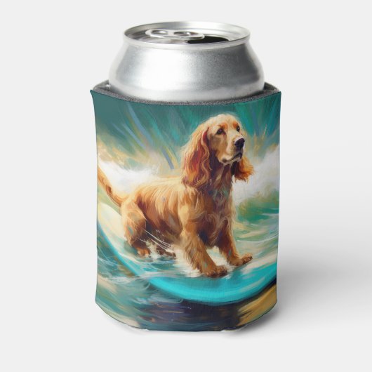 Cocker Spaniel Strand Surfen Schilderij Blikjeskoeler (Blikje Achterkant)