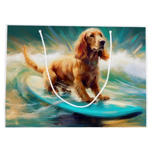 Cocker Spaniel Strand Surfen Schilderij Groot Cadeauzakje (Achterkant)
