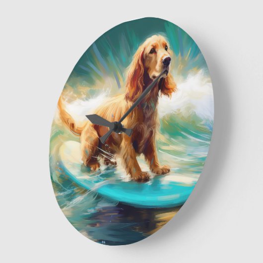 Cocker Spaniel Strand Surfen Schilderij Grote Klok (Hoek)