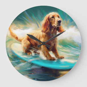 Cocker Spaniel Strand Surfen Schilderij Grote Klok