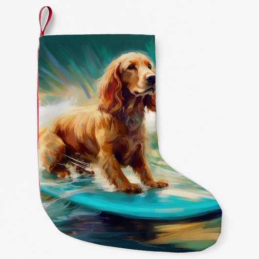 Cocker Spaniel Strand Surfen Schilderij Kleine Kerstsok (Voorkant)