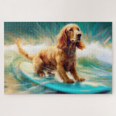 Cocker Spaniel Strand Surfen Schilderij Legpuzzel (Horizontaal)