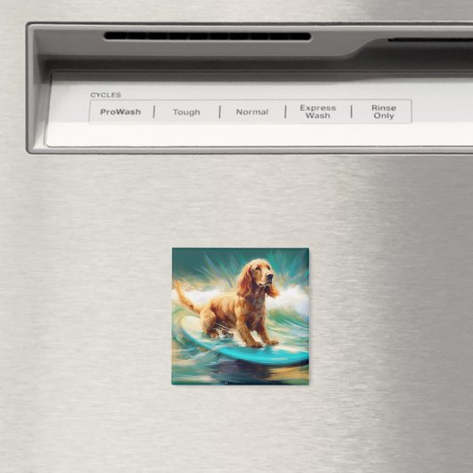 Cocker Spaniel Strand Surfen Schilderij Magneet (Insitu (Vaatwasser))