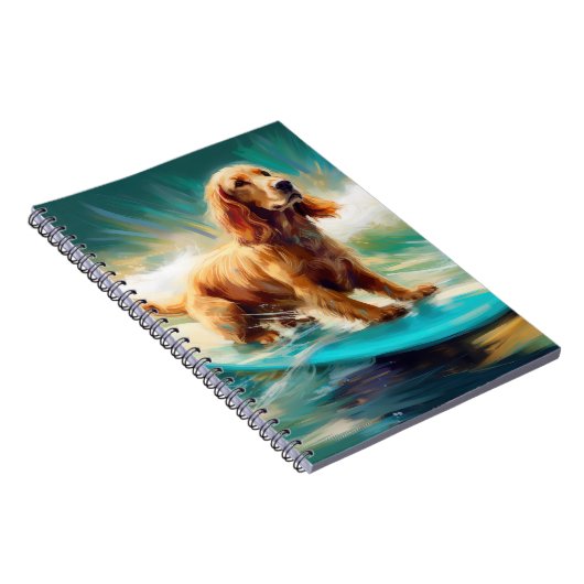 Cocker Spaniel Strand Surfen Schilderij Notitieboek (Rechterzijde)