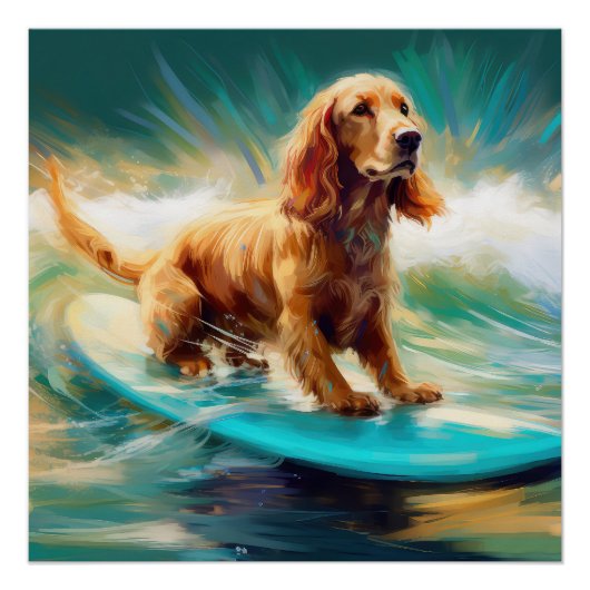 Cocker Spaniel Strand Surfen Schilderij Perfect Poster (Voorkant)