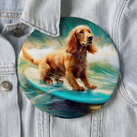 Cocker Spaniel Strand Surfen Schilderij Ronde Button 6,0 Cm (In situ)