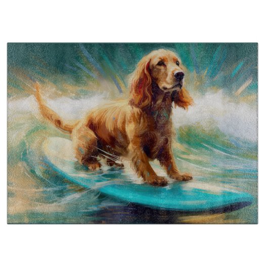 Cocker Spaniel Strand Surfen Schilderij Snijplank (Voorkant)