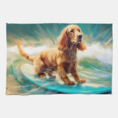 Cocker Spaniel Strand Surfen Schilderij Theedoek (Horizontaal)