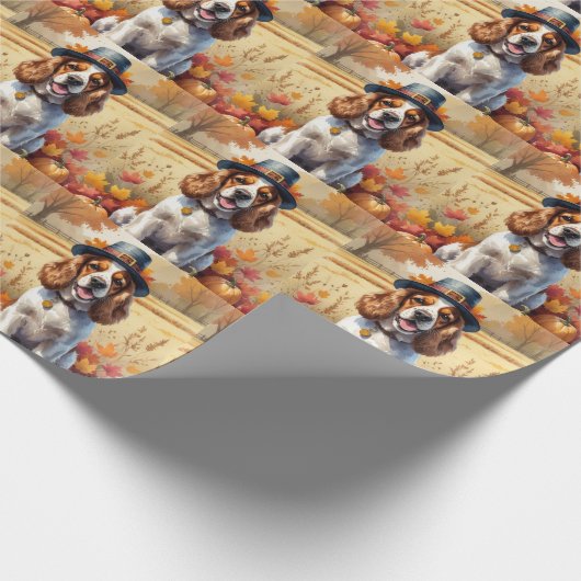 Cocker Spaniel verlaat Thanksgiving Cadeaupapier (Hoek)