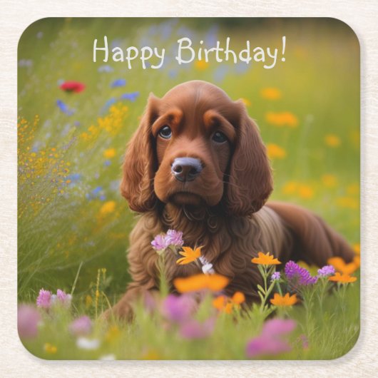 Cocker Spaniel Vierkante Kartonnen Onderzetter (Voorkant)