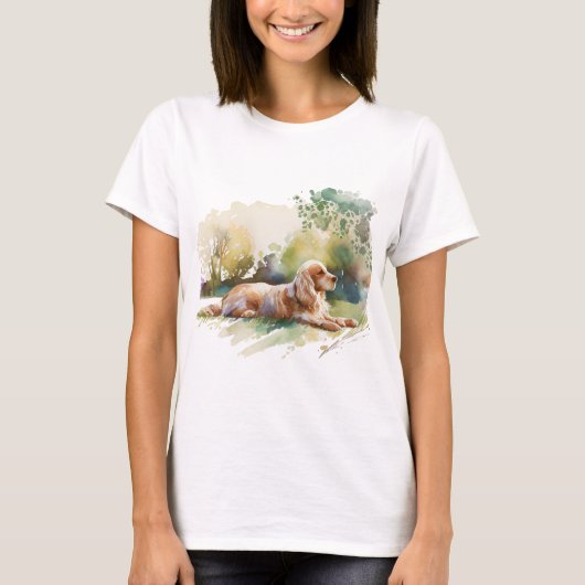 Cocker Spaniel Waterverf Kunst T-shirt (Voorkant)