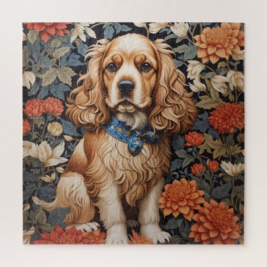 Cocker Spaniel William Morris geïnspireerd Floral Legpuzzel (Verticaal)