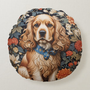 Cocker Spaniel William Morris geïnspireerd Floral Rond Kussen