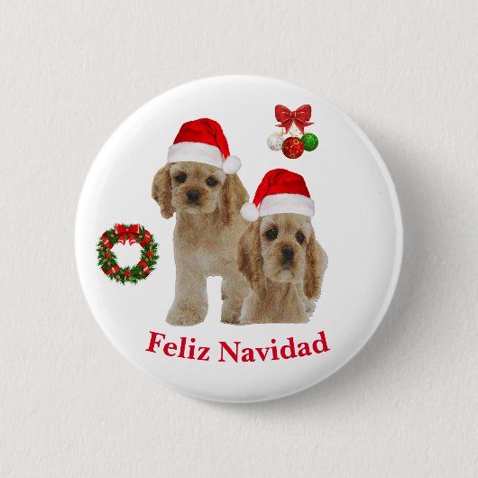Cocker spaniel Zalig Kerstfeest Ronde Button 5,7 Cm (Voorkant)