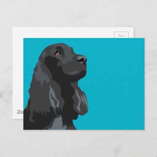 Cocker Spaniel - Zwart - Breedte Sjablonen Briefkaart (Voorkant / Achterkant)