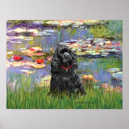 Cocker Spaniel (zwart) - Lilies 2 Poster (Voorkant)