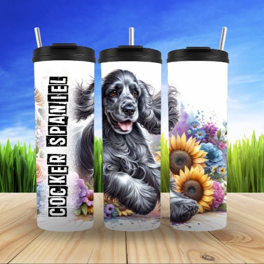 Cocker Spaniel's Sunny Floral Frolic Thermosbeker