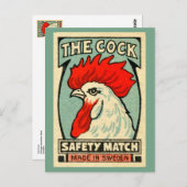 Cockerel vintage matchbox label Sweden Briefkaart (Voorkant / Achterkant)