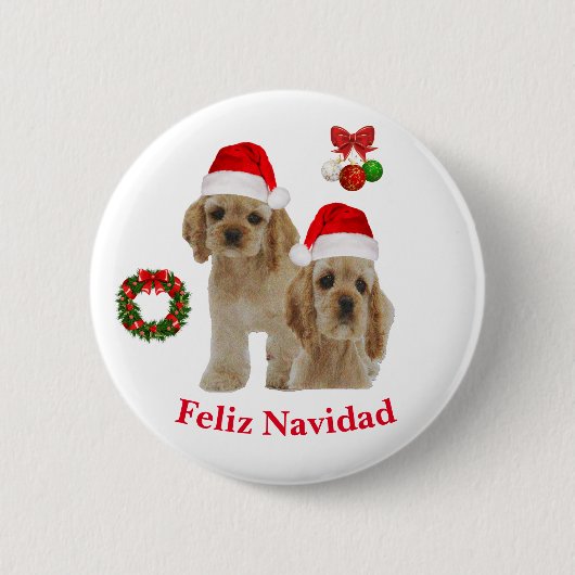 Cockerspaniel Feliz Navidad Ronde Button 5,7 Cm (Voorkant)