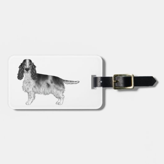 Cockerspaniel in zwart-wit- en aangepaste tekst bagagelabel (Voorkant horizontaal)