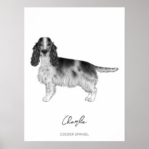 Cockerspaniel in zwart-wit- en aangepaste tekst poster