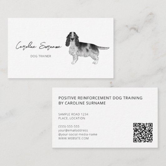 Cockerspaniel in zwart-wit- en aangepaste tekst visitekaartje (Voorkant / Achterkant)